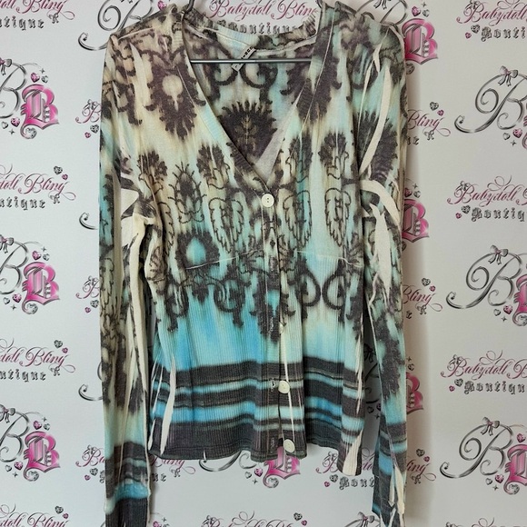 cubism Tops - Cubism cardigan tie dye Stylish Women's V-Neck Top - Blue and Brown